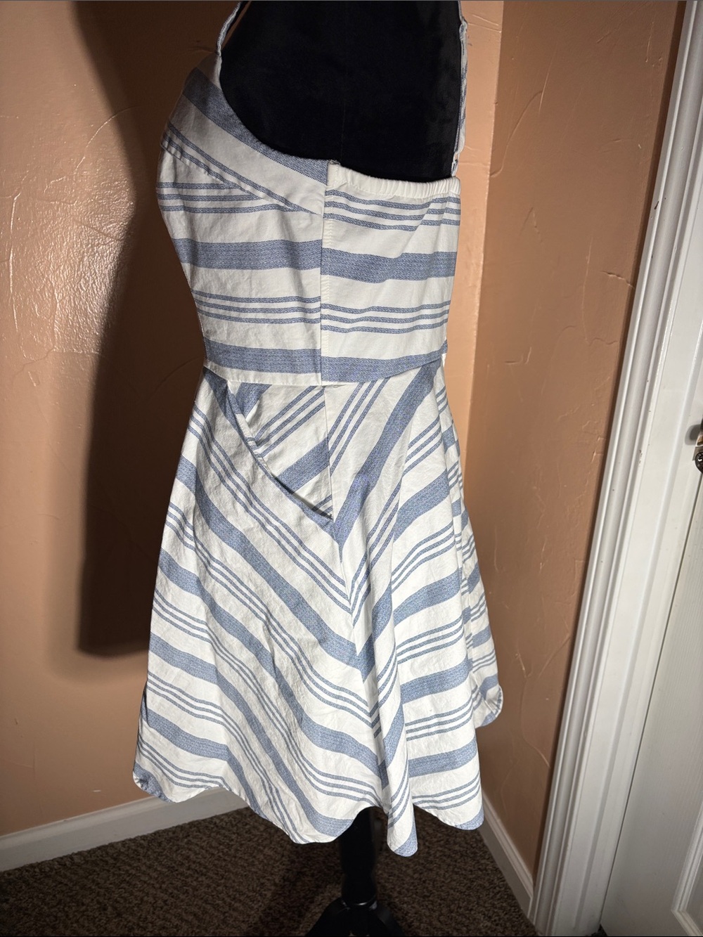 Trixxi White and Light Blue Striped Mini Dress - Picture 4 of 7